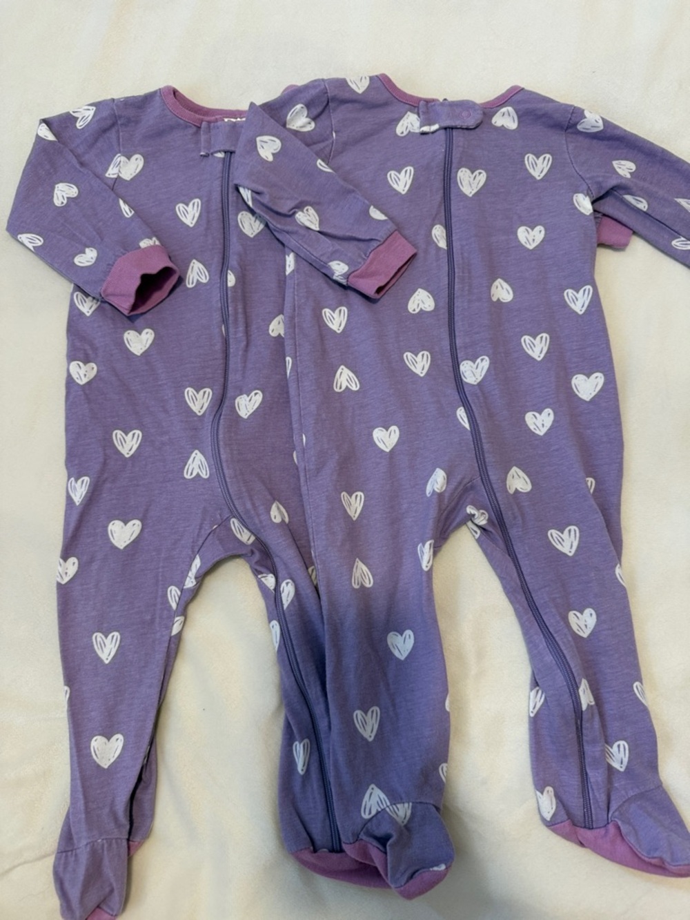 Purple Heart-Print Footed One-Piece Pajamas for Kids